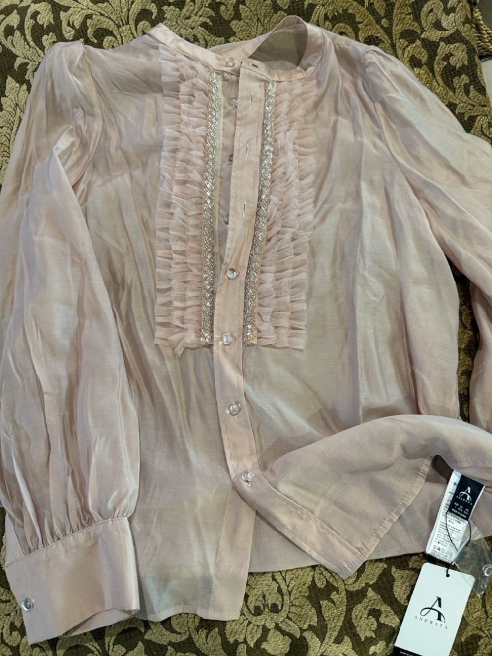 Anetta Pale Pink Ruffled Front Blouse
